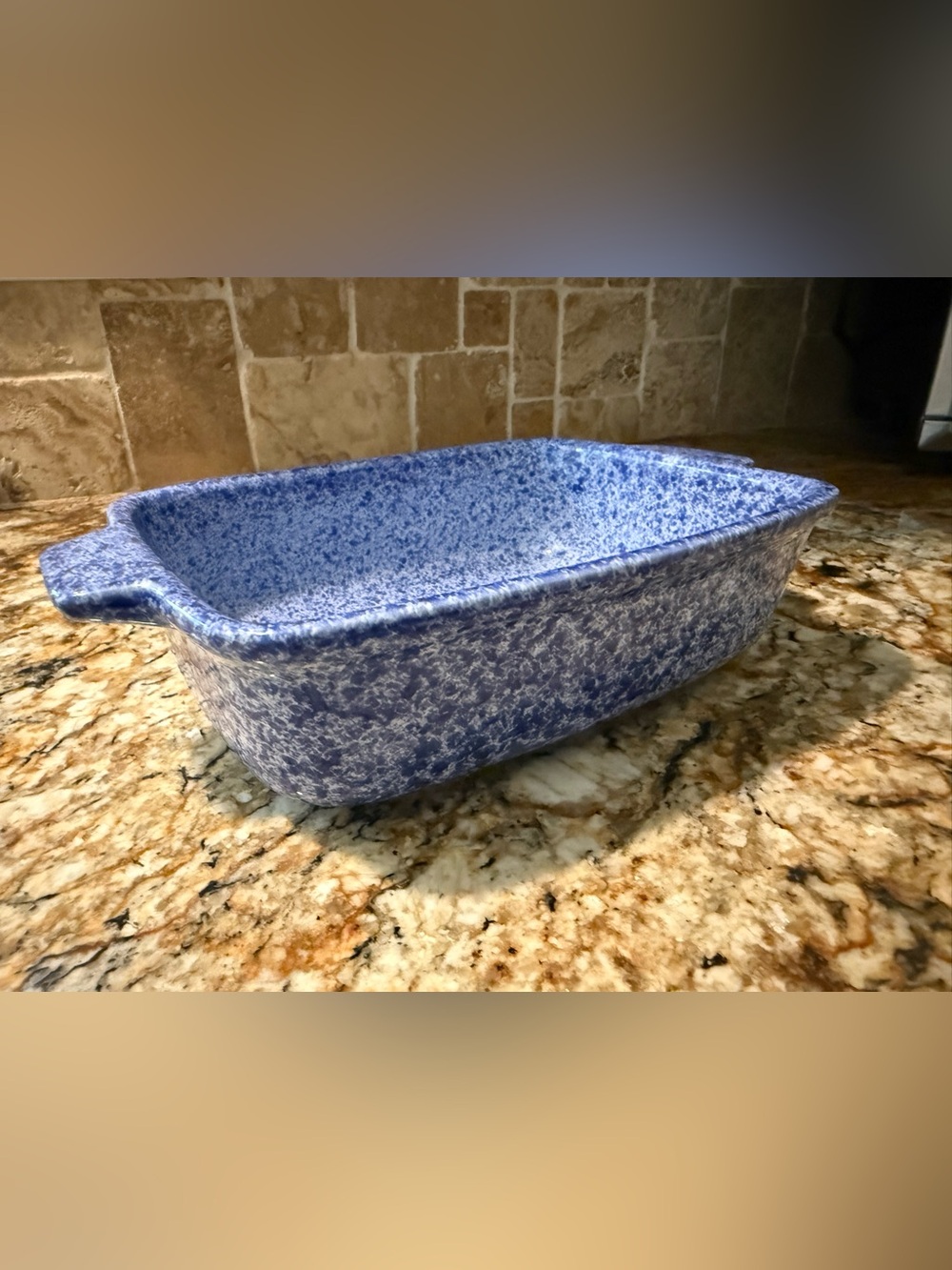 Coche Blue Speckled Rectangular Stoneware Baking Dish, made in Portugal